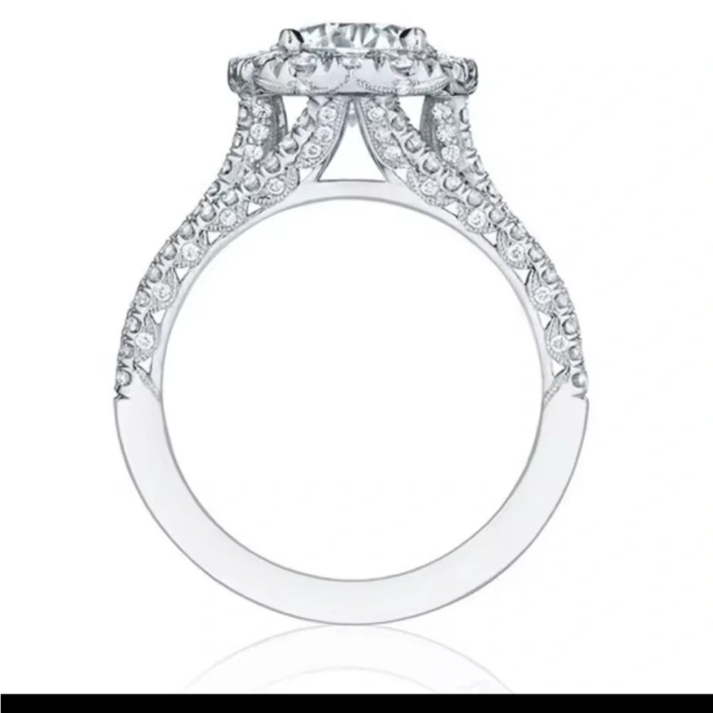 NEW! Silver Diamond Halo Ring 3 Rows Micro Pave NWT - Picture 5 of 7